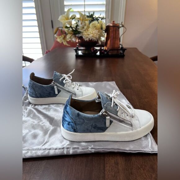Giuseppe Zanotti Blue Velvet & Leather Sneakers 37 (US 6.5) Made in Italy Luxury - Picture 11 of 11